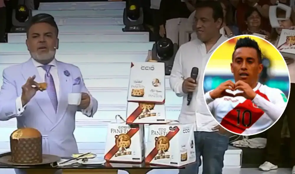 Andrés Hurtado probó los panetones de la marca de Christian Cueva "CC10". Foto: captura de Panamericana TV Andrés Hurtado probó los panetones de la marca de Christian Cueva "CC10". Foto: captura de Panamericana TV