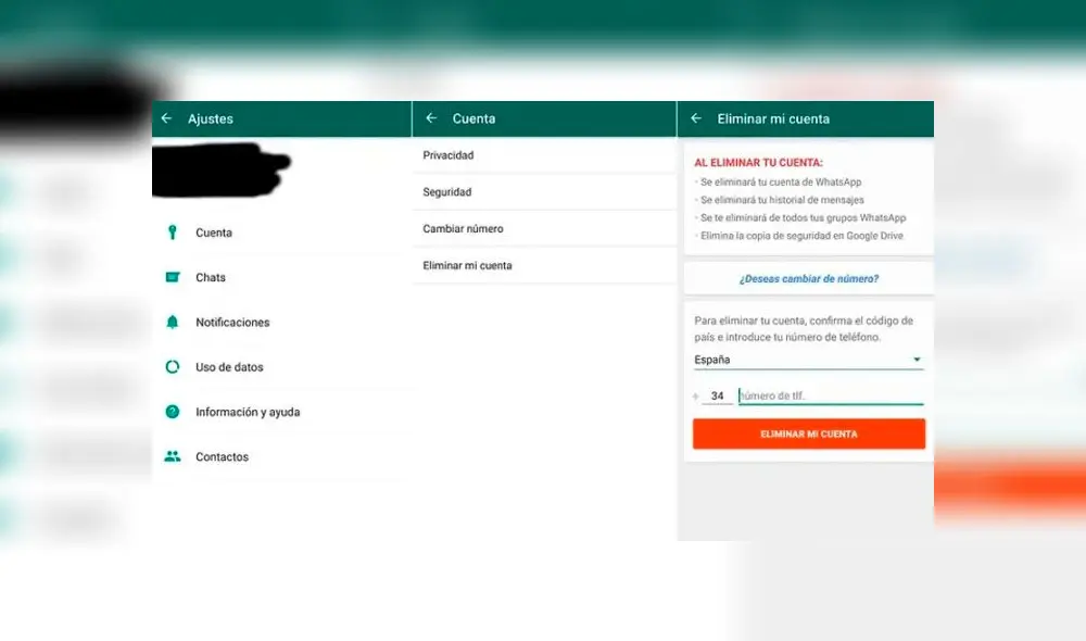 Proceso para elimina una cuenta de WhatsApp. Proceso para elimina una cuenta de WhatsApp.