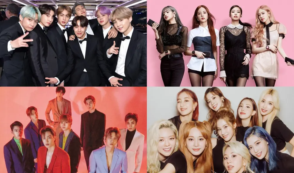 Los grupos k-pop BTS, BLACKPINK, TWICE y EXO forman parte de los artistas más icónicos de la música coreana. Foto: composición La República / BIGHIT / YG / SM / JYP