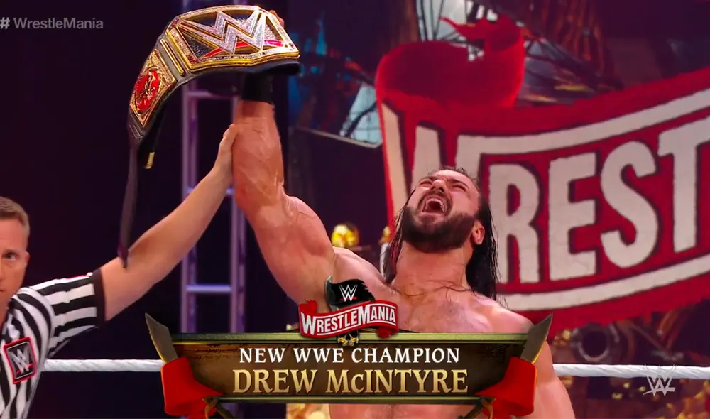 Brock Lesnar pierde en Wrestlemania 36 y Drew McIntyre es el nuevo campeón mundial de WWE. Foto: WWE