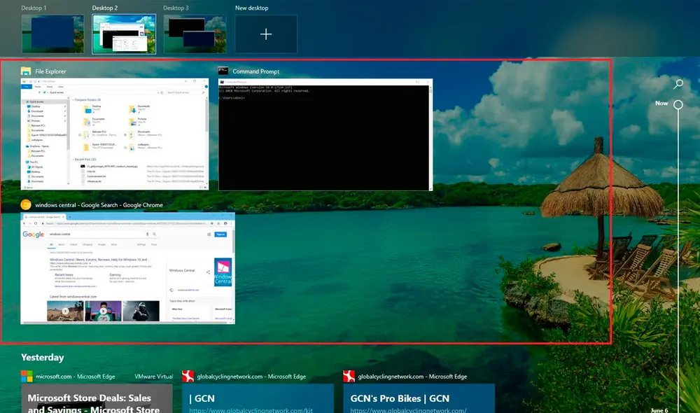 Usa la vista de Task View para crear un nuevo escritorio libre de cualquier programa. Imagen: Windows Central.