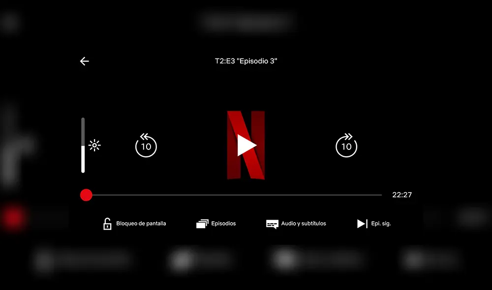 La opción de bloqueo de pantalla se encuentra junto a los demás controles de la interfaz de Netflix.