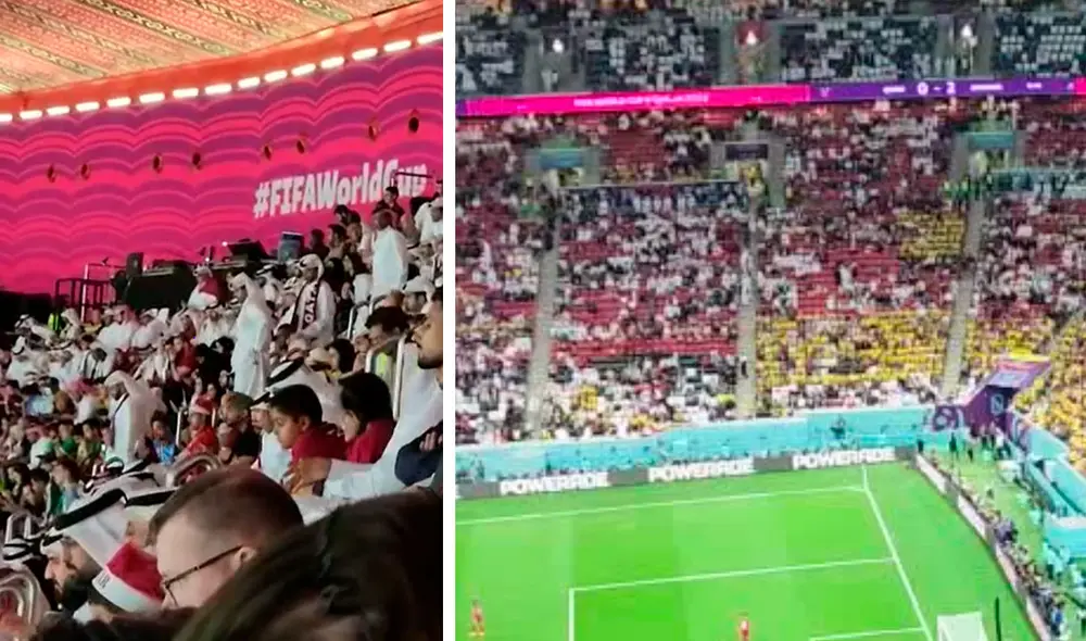 Los hinchas qataríes comienzan a abandonar el estadio Al Bayt. Foto: captura/Difusión Los hinchas qataríes comienzan a abandonar el estadio Al Bayt. Foto: captura/Difusión