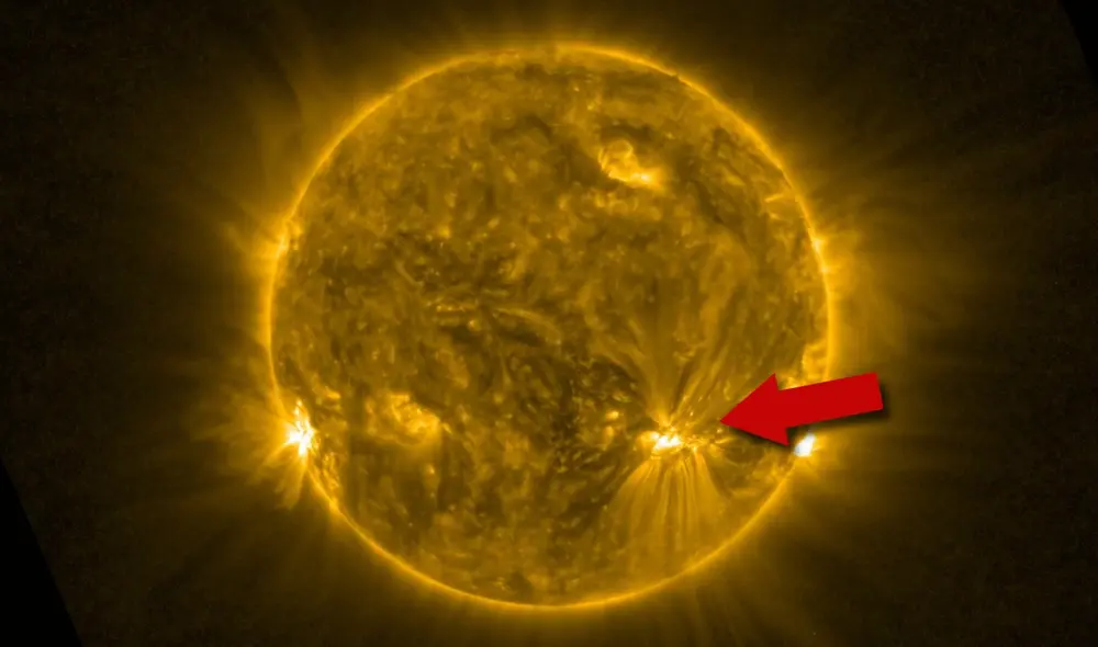 La 'serpiente solar' surgió del área de la atmósfera del Sol señalada en la foto y recorrió hasta el extremo equidistante. Foto: Agencia Espacial Europea (ESA)