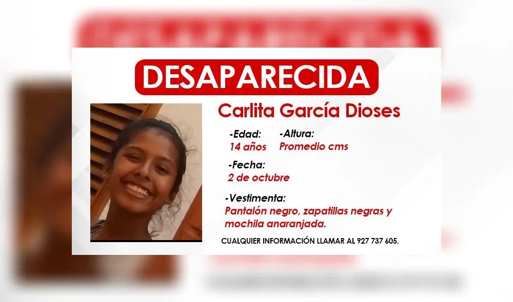 Cualquier información comunicarse con la madre de la menor al teléfono 927 737 605. Cualquier información comunicarse con la madre de la menor al teléfono 927 737 605.