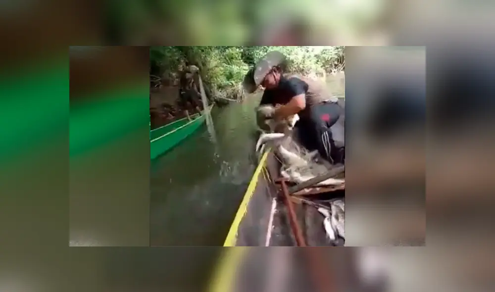 Hombre ingresa a misterioso lago para pescar. Foto: Captura.
