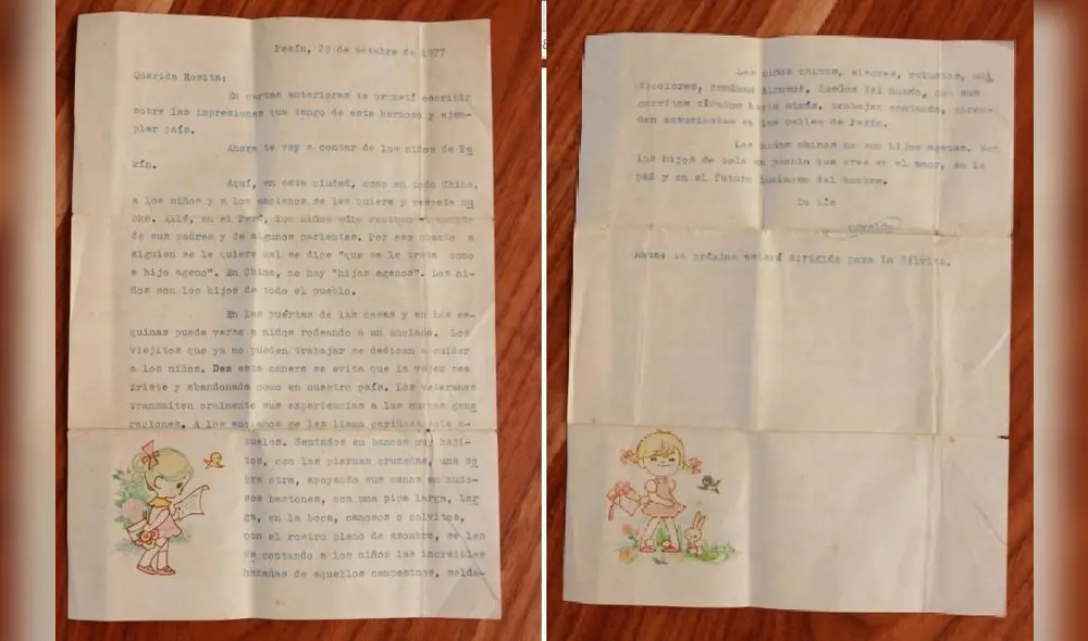 Carta que Oswaldo Reynoso envió a su sobrina desde China. Foto: La República.