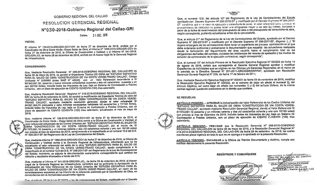 Región Callao entregó obra vial a empresa que pagaba coimas a hermanos Becerril