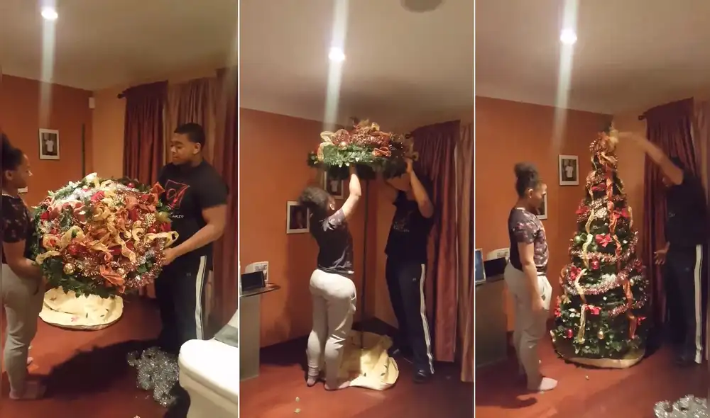 Facebook: Jóvenes impresionan con un increíble truco para armar su árbol de Navidad [VIDEO]