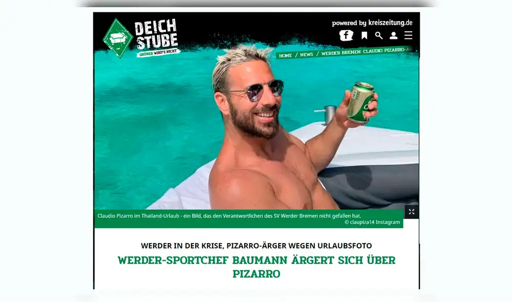 Claudio Pizarro: directivo del Werder Bremen criticó la actitud del peruano al posar con una cerveza cuando el equipo pelea el descenso.