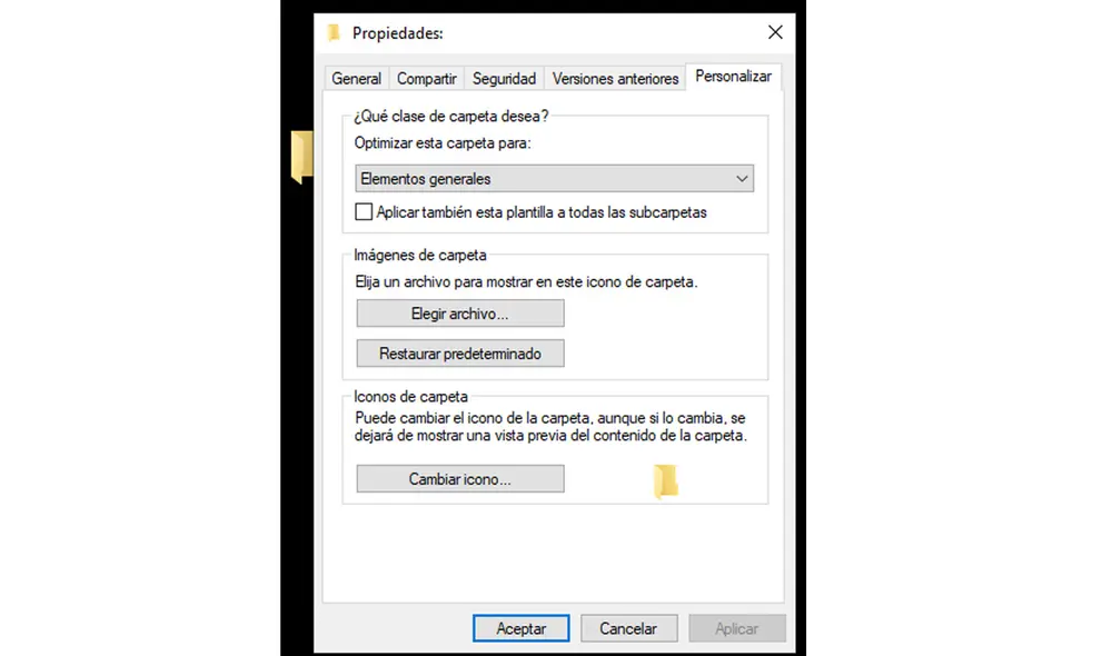 Luego de quitarle el nombre, entra a las propiedas de la carpeta y pulsa Personalizar. Foto: Composición La República Luego de quitarle el nombre, entra a las propiedas de la carpeta y pulsa Personalizar. Foto: Composición La República
