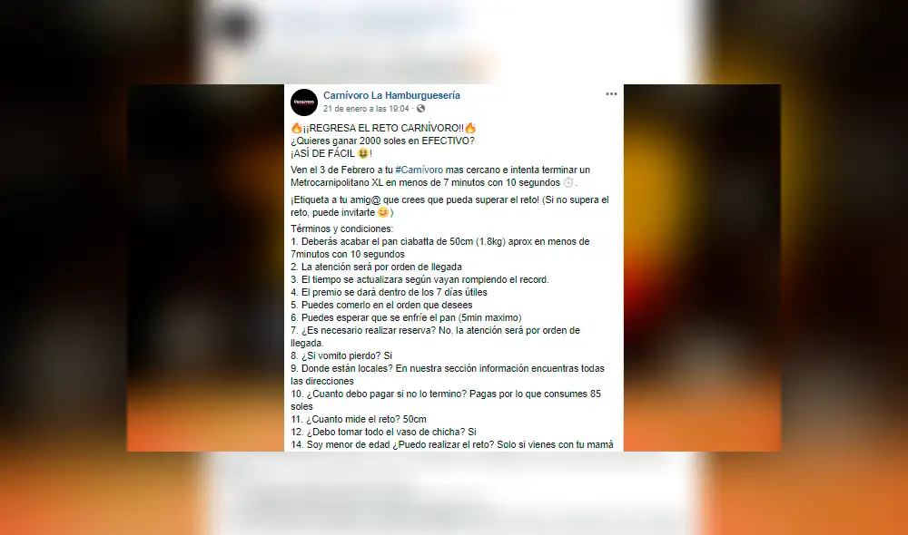 Facebook viral: restaurante peruano dará S/ 2000 a persona que coma su ‘mega sanguche’ en 7 minutos