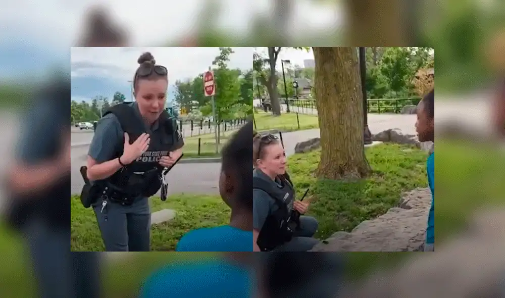 La oficial derramó incluso algunas lágrimas mientras hablaba con la niña. Foto: captura Univisión.