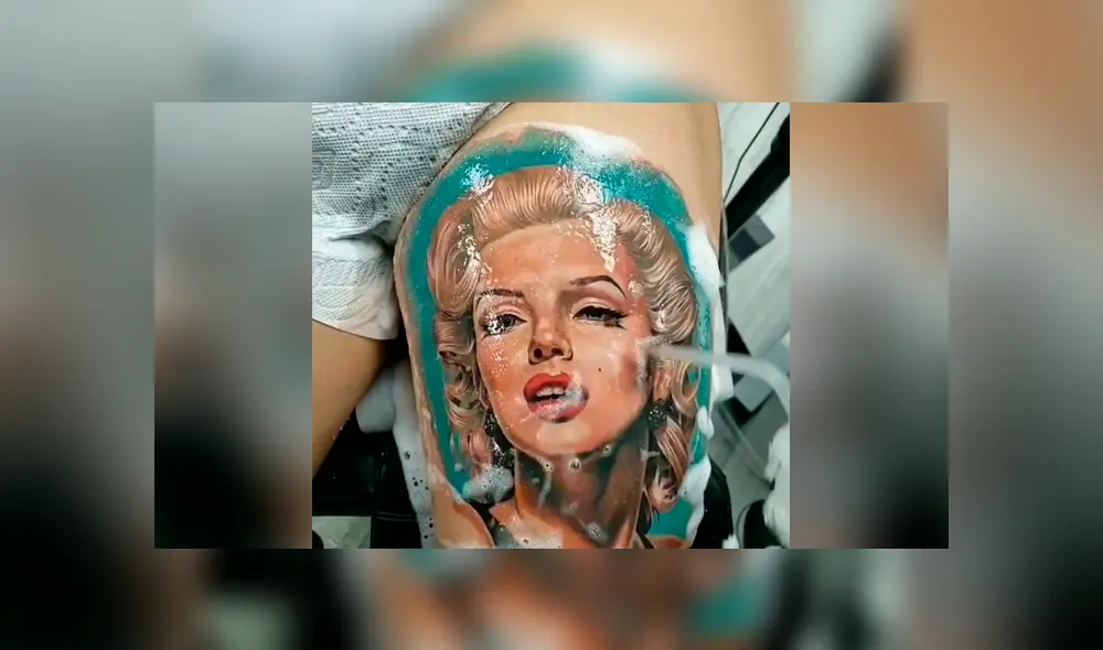 Un video viral de Facebook muestra el tatuaje con el rostro de actriz Marilyn Monroe que se hizo un joven en la pierna izquierda. Un video viral de Facebook muestra el tatuaje con el rostro de actriz Marilyn Monroe que se hizo un joven en la pierna izquierda.