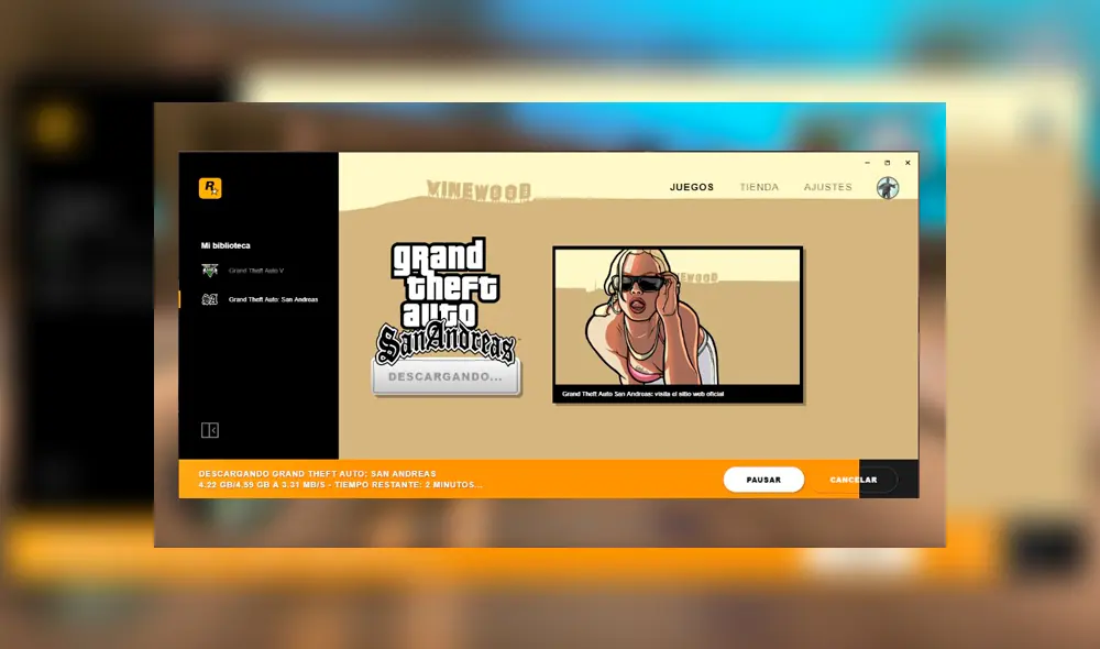Descarga completamente gratis GTA San Andreas en tu PC desde el cliente RockStar Games Launcher.