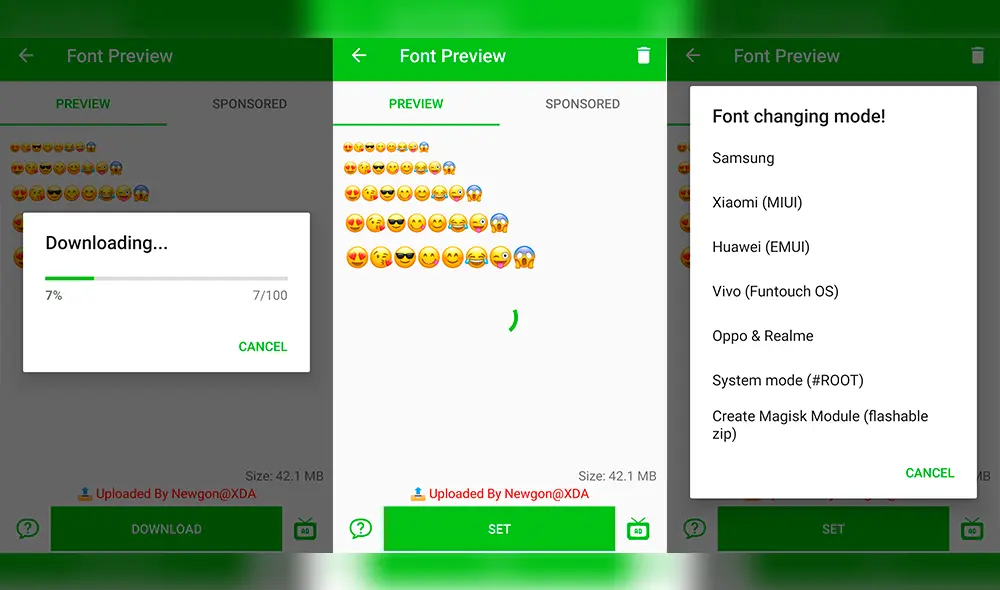 Proceso de instalación del paquete de emojis.