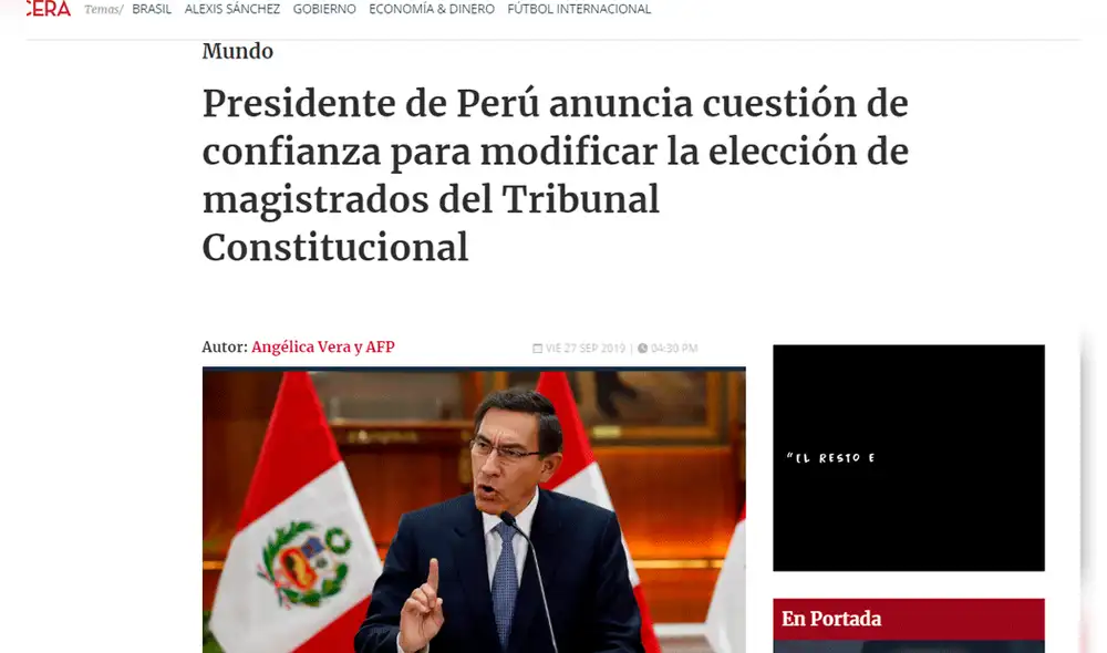 Así informaron los medios internacionales sobre la cuestión de confianza. Foto: Captura Así informaron los medios internacionales sobre la cuestión de confianza. Foto: Captura
