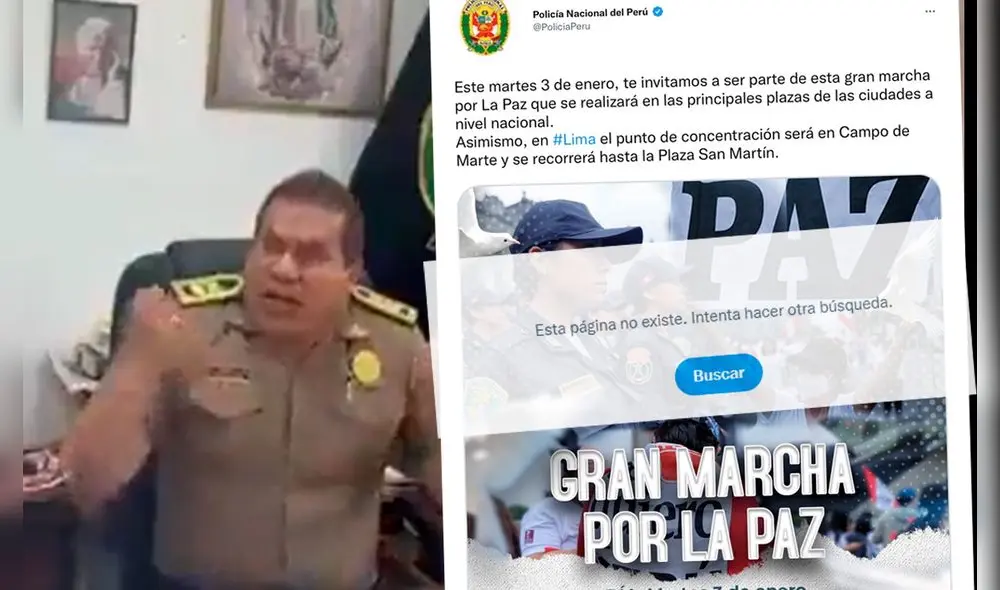 "Marcha por la paz": Policía eliminó publicación de convocatoria a marcha en sus redes sociales. Foto: Captura Twitter "Marcha por la paz": Policía eliminó publicación de convocatoria a marcha en sus redes sociales. Foto: Captura Twitter