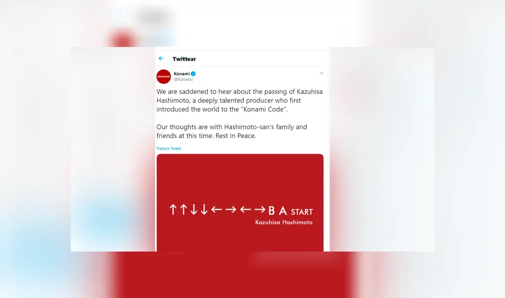 Konami le dedicó unas palabras en sus redes sociales.
