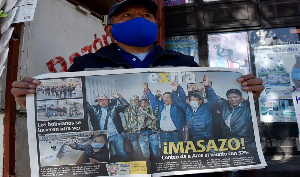 La prensa en Bolivia resaltó lo que parece una victoria contundente de Luis Arce, el candidato del Movimiento al Socialismo (MAS) de Evo Morales. Foto: AFP La prensa en Bolivia resaltó lo que parece una victoria contundente de Luis Arce, el candidato del Movimiento al Socialismo (MAS) de Evo Morales. Foto: AFP