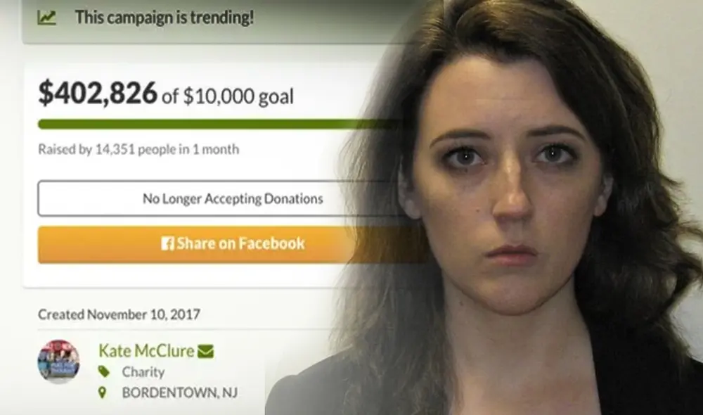 La mujer, junto a su pareja estafaron a más de 14 mil personas con una falsa campaña benfica. Foto: composición LR/GoFundMe/Twitter/@KeeleyFox29