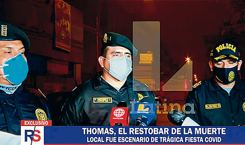 En el lugar. De izq. a der., coronel PNP Enrique Felipe Monroy, el capitán PNP Jorge Maézquita Lucana y el jefe de la PNP, general PNP Orlando Velasco. (Foto: Captura Latina)