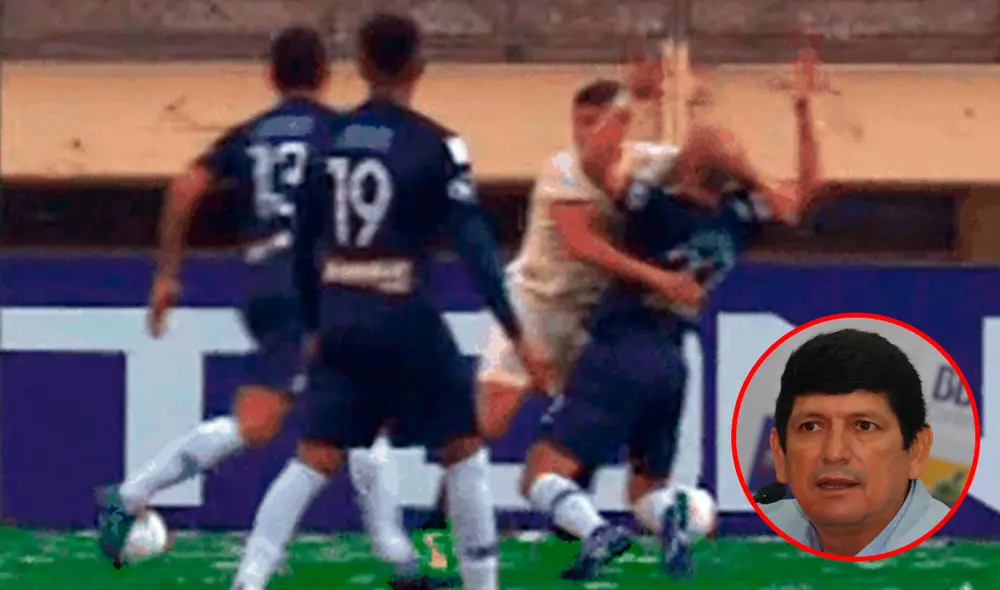 Aldo Corzo lo tuvo tomado a Federico Rodríguez en el área y el árbitro no cobró nada.