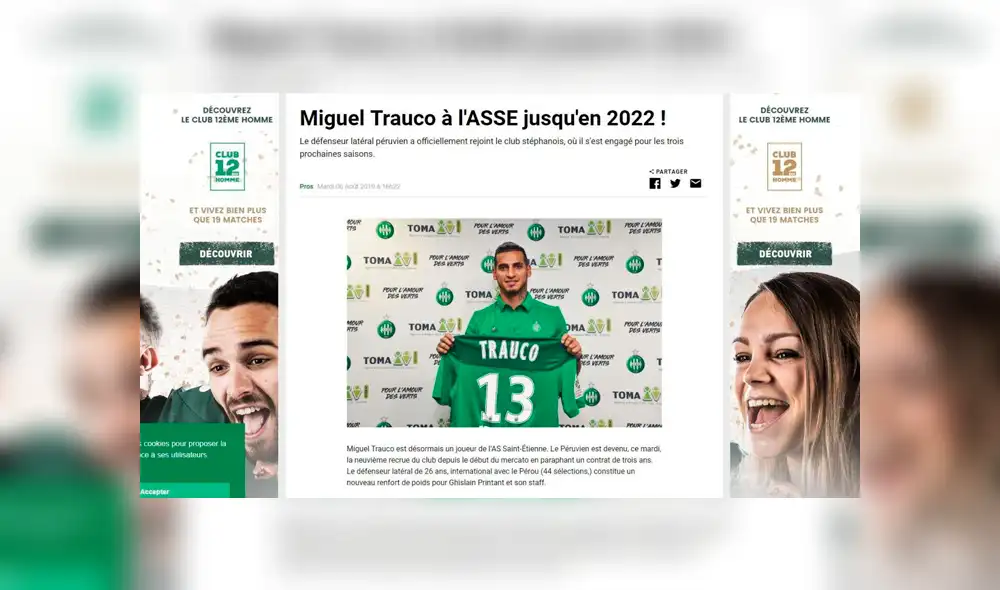 Así informaron los medios franceses sobre la incorporación de Miguel Trauco en el Saint Étienne.