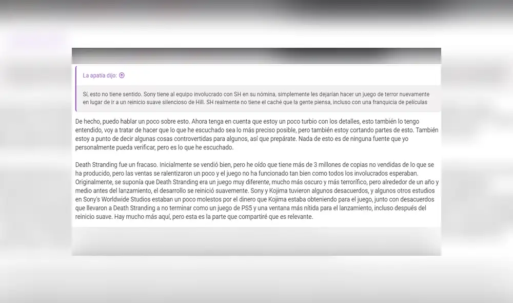 Lo dicho por el insider Dusk Golem.