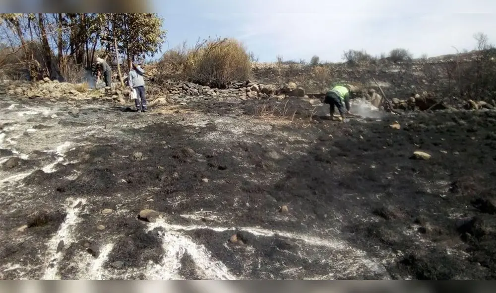 Incendio en Polobaya, fue sofocado por pobladores y Policías. Se quemaron 30 hectáreas de pastizales. Foto: COER Arequipa.
