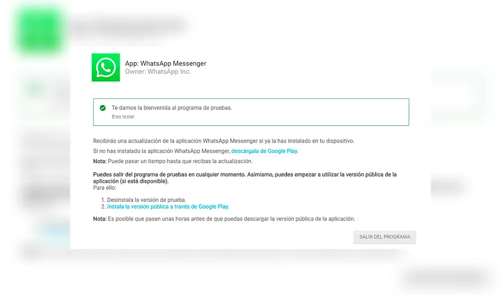 Programa beta de WhatsApp para Android.