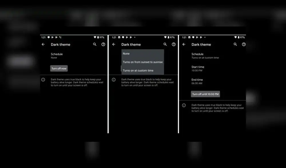El 'modo oscuro' programable es una de las grandes novedades de Android 11. El 'modo oscuro' programable es una de las grandes novedades de Android 11.