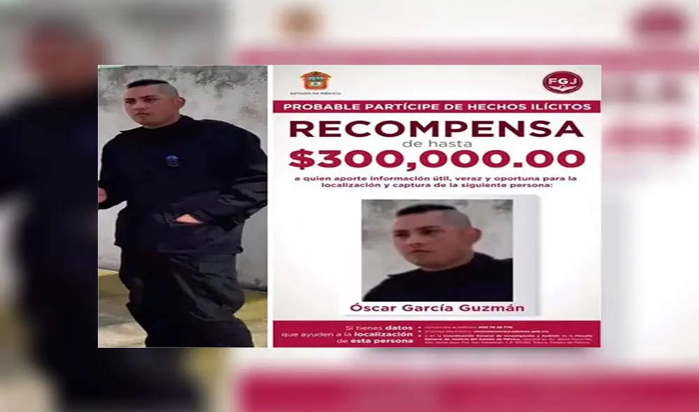 La Fiscalía del Estado de México ofrece una recompensa 300 mil pesos por Óscar García Guzmán. Foto: difusión La Fiscalía del Estado de México ofrece una recompensa 300 mil pesos por Óscar García Guzmán. Foto: difusión