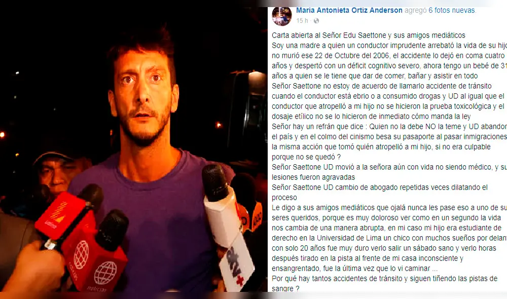 Facebook: Carta de una madre a Edu Saettone y sus “amigos mediáticos”