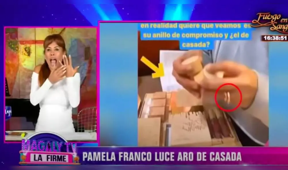En las imágenes presentadas en ‘Magaly TV, la firme’ se puede ver a la bailarina usando dos anillos. (Foto: Captura ATV)