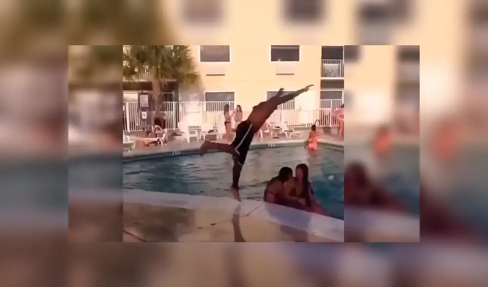 Facebook viral: intenta realizar pirueta en piscina, pero termina haciendo el ridículo [VIDEO]