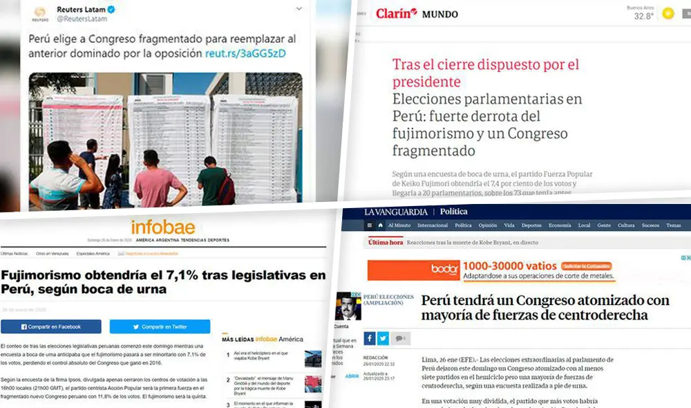 Así informa la prensa extranjera sobre Elecciones Congresales en Perú. Foto: Captura.