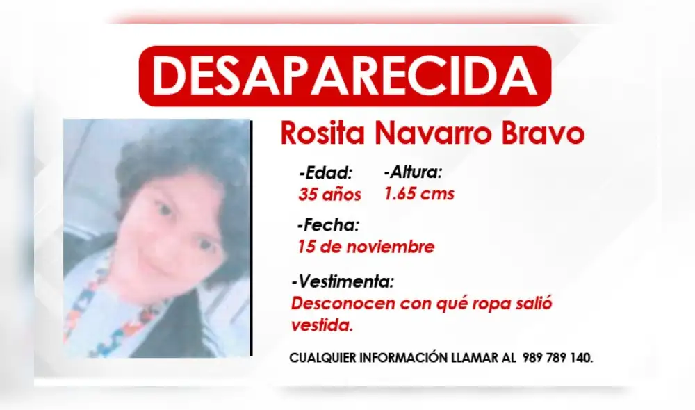 Las personas que identifiquen a Rosita Navarro pueden informar a la Policía. Foto: composición La República Las personas que identifiquen a Rosita Navarro pueden informar a la Policía. Foto: composición La República