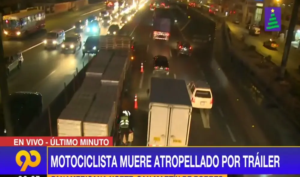 El chofer de vehículo pesado y la moto del occiso fueron llevados a la comisaría. Foto: captura de Latina Noticias El chofer de vehículo pesado y la moto del occiso fueron llevados a la comisaría. Foto: captura de Latina Noticias