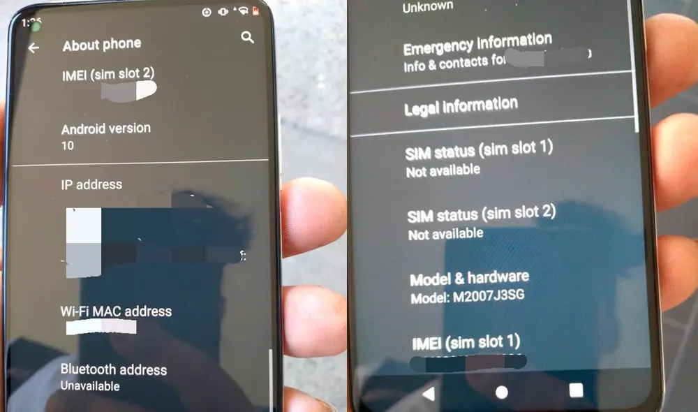 Parte frontal del supuesto Mi 10T Pro. En pantalla se muestran las especificaciones del móvil. | Foto: Ishan Agarwal