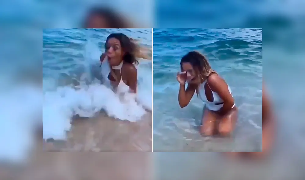 Video viral de Facebook mostró el preciso instante en que una gigantesca ola arruina la sesión de fotos de una bella modelo.