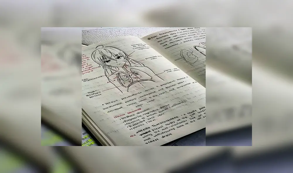 Facebook viral: joven otaku estudia medicina y dibuja animes en sus trabajos universitarios [FOTOS]