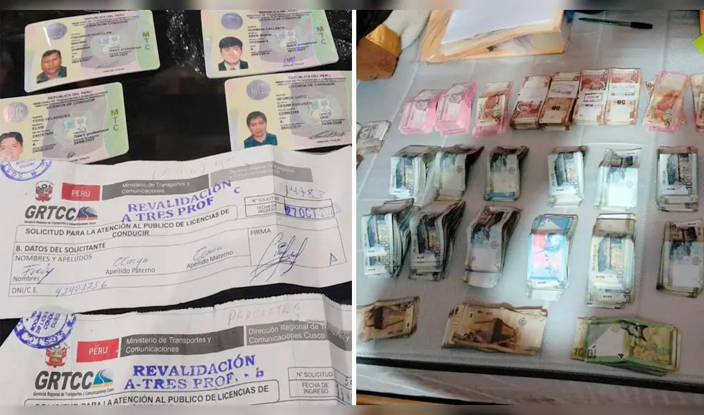 Dinero y documentos fueron incautados durante captura de trabajadores y funcionarios en Cusco. Foto: PNP Dinero y documentos fueron incautados durante captura de trabajadores y funcionarios en Cusco. Foto: PNP
