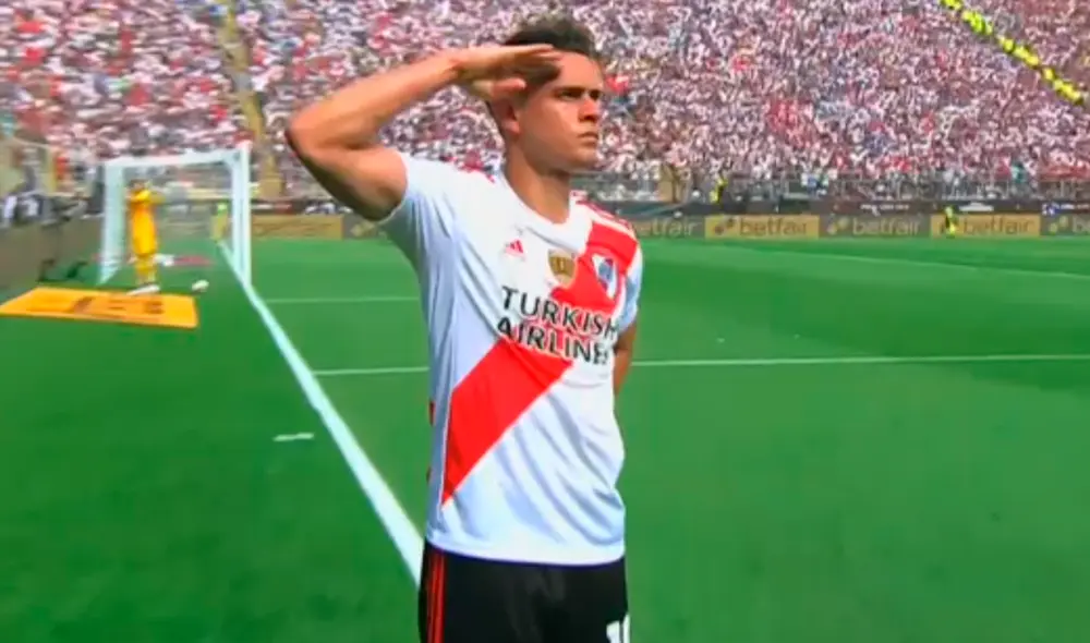 Rafael Santos Borré marcó el primer gol del River Plate vs. Flamengo por la final de la Copa Libertadores 2019. | Foto: Fox Sports Rafael Santos Borré marcó el primer gol del River Plate vs. Flamengo por la final de la Copa Libertadores 2019. | Foto: Fox Sports