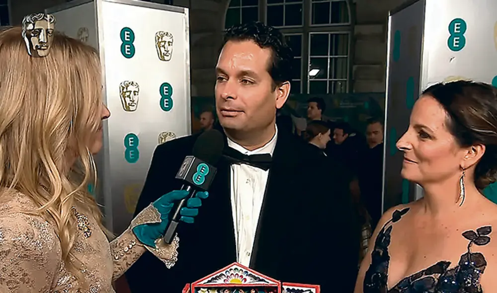 Perú en los bafta. El director Alvaro Delgado-Aparicio fue entrevistado en la alfombra roja.