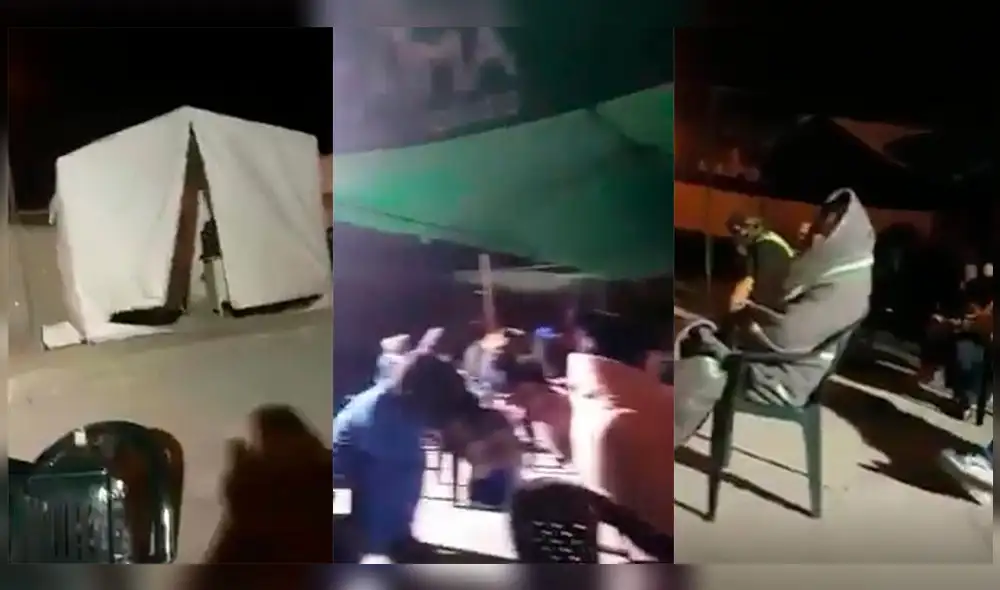 En un video difundido se puede ver a los agentes sentados en el patio del área de Sanidad de la Policía, cobijándose con unas mantas y soportando el viento En un video difundido se puede ver a los agentes sentados en el patio del área de Sanidad de la Policía, cobijándose con unas mantas y soportando el viento