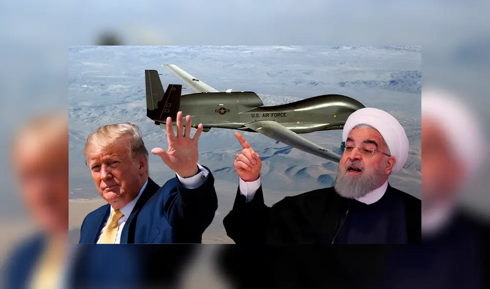 Irán afirmó que derribó drone militar de Estados Unidos, pues señala que sobrevolaba su espacio aéreo. Foto: AFP / Composición Irán afirmó que derribó drone militar de Estados Unidos, pues señala que sobrevolaba su espacio aéreo. Foto: AFP / Composición