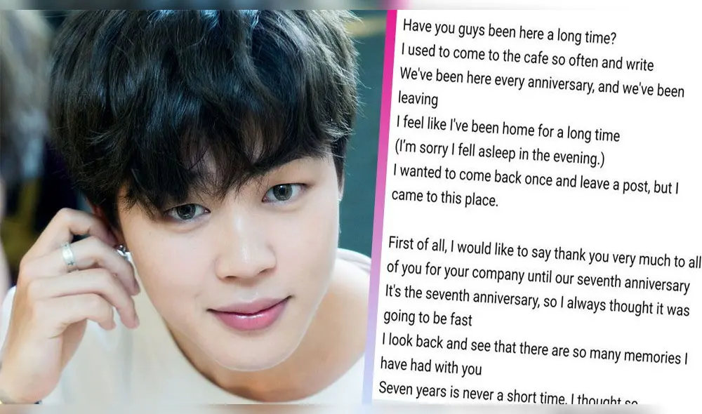 La emotiva carta de Jimin para sus ARMY. Créditos: Dispatch / Fancafe BTS