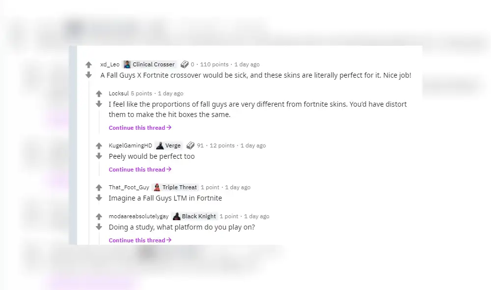 La comunidad lo pide a gritos. Mira cómo podrían lucir las skins de Fall Guys en Fortnite según un fan. Imagen: Reddit/nxtpyne. La comunidad lo pide a gritos. Mira cómo podrían lucir las skins de Fall Guys en Fortnite según un fan. Imagen: Reddit/nxtpyne.