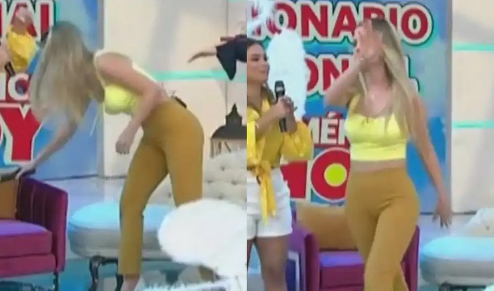 Brunella Horna abandonando el set de "América hoy". Foto: composición LR/América TV Brunella Horna abandonando el set de "América hoy". Foto: composición LR/América TV